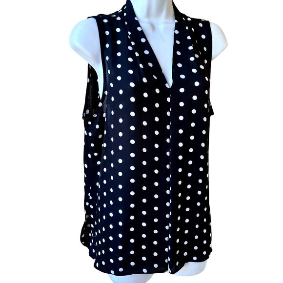 Vince Camuto Sleeveless Top Black & White Polka Dot Dropped Tail - Picture 3 of 12